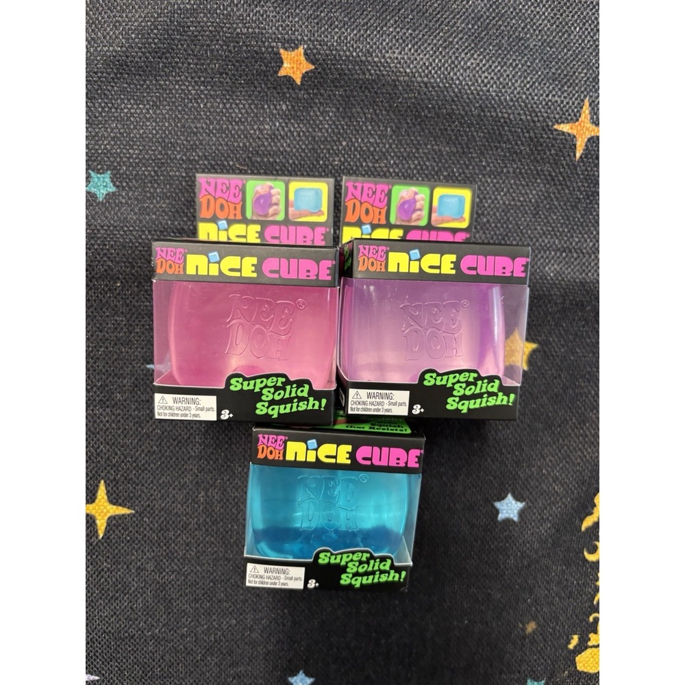 NeeDoh Nice Cube - Super Solid Squish! Lot of 3 Blue, Pink, Purple